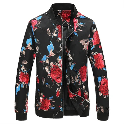 New Men Long Sleeved Baseball Collar Casual Sports Jacket Fashion Male Daily High Street Flower Coats