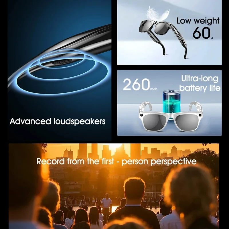 6K HD AI Smart Glasses Photochromic Multifunction Bluetooth Calling Voice Assistant Music Player Translate Camera Glasses 2025