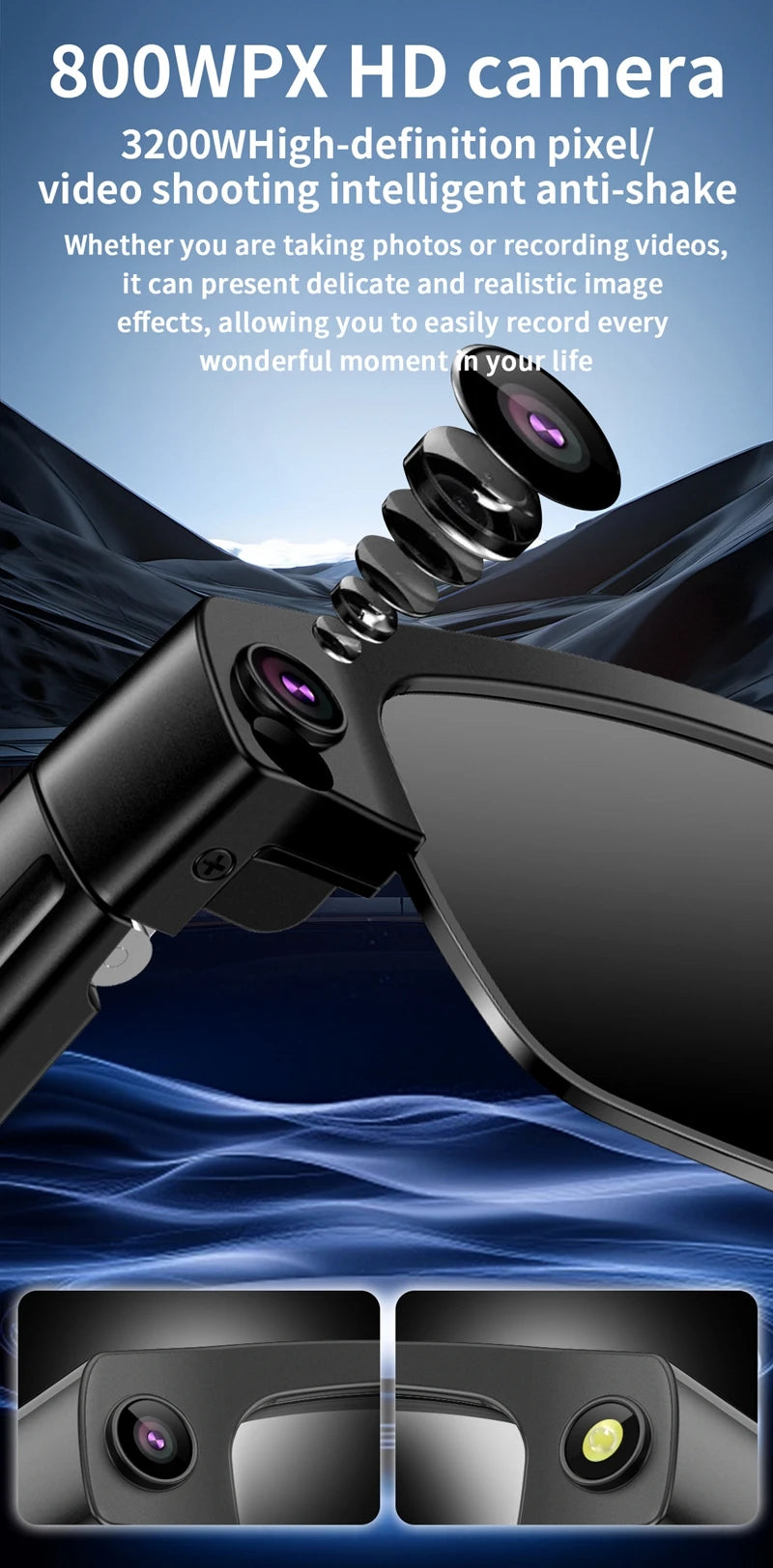 Lenovo HD AI Smart Glasses Photochromic Chat GPT Camera Bluetooth Call Voice Assistant Music Player Translation Semi-Rimless