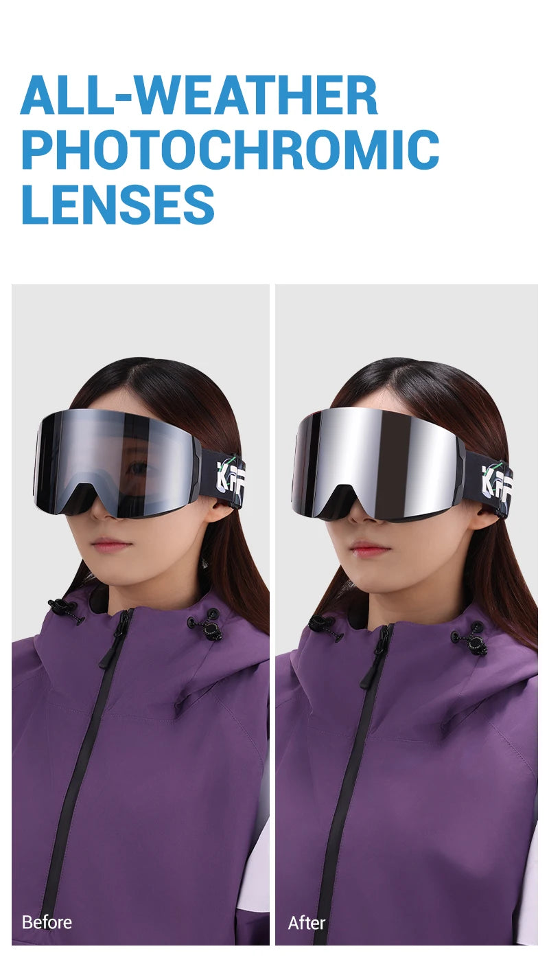 KAPVOE New Outdoor Photochromic Ski Goggles Magnetic Anti-fog Ski Glasses Winter Sports Skiing Snowboard Men Women UV400 Snow