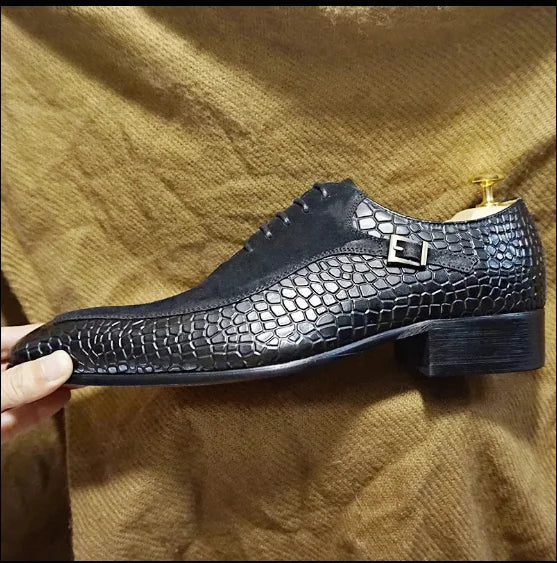 Mens Handmade Leather Dress Shoes Business Crocodile Pattern Oxford Formal Lace-Up Comfortable NonSlip Breathable Office Wedding