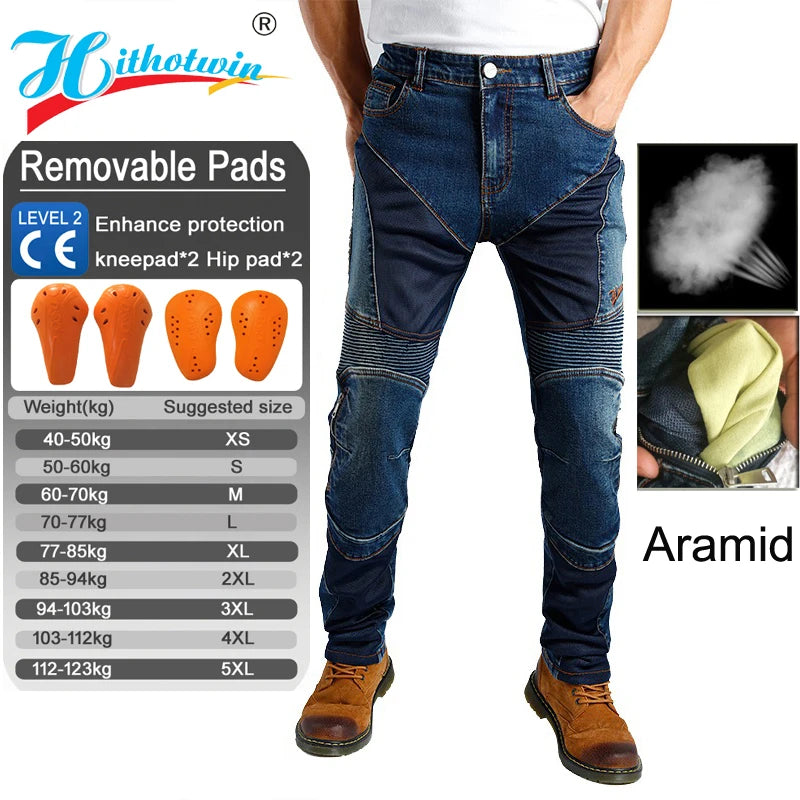 Kevlar Motorcycle Jeans Men Summer Riding Pants Blue Abrasion Resistant Windproof Dirt Bike Trousers Protective Gear