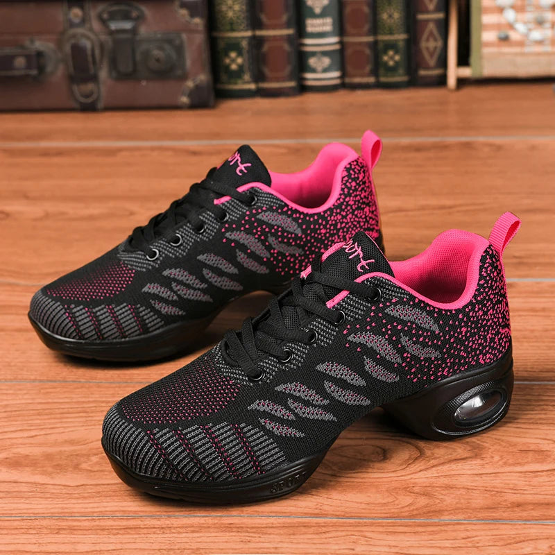 Breathable Dance Sneakers Woman Man Black Red Air Mesh Split-sole Square Dance Salsa Dancing Shoes Girls Ladies Sports Shoes