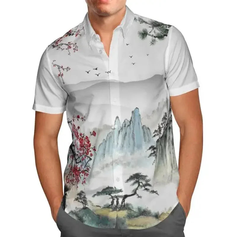 Extra-large streetwear 3d anime green short-sleeved Hawaiian shirt for men, beach summer 5xl for social men