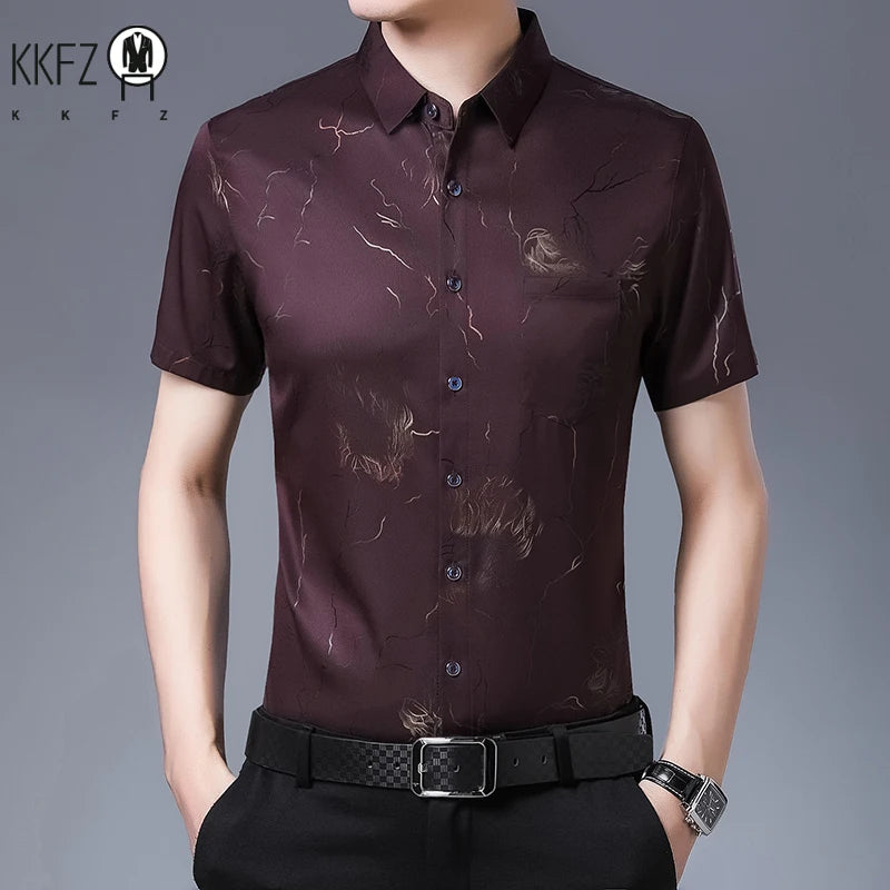 New Men's Casual Printed Short Sleeved Lapel Shirt for Summer Fashion Comfort No Ironing Wrinkle Resistant Top