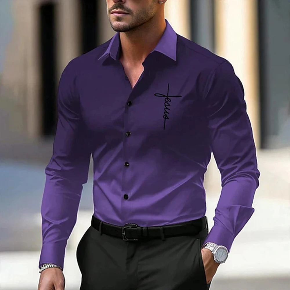 New Spring Autumn Men Clothes Long Sleeve Gradient Color 3D Digital Print Shirt Men Casual Fashion Tops