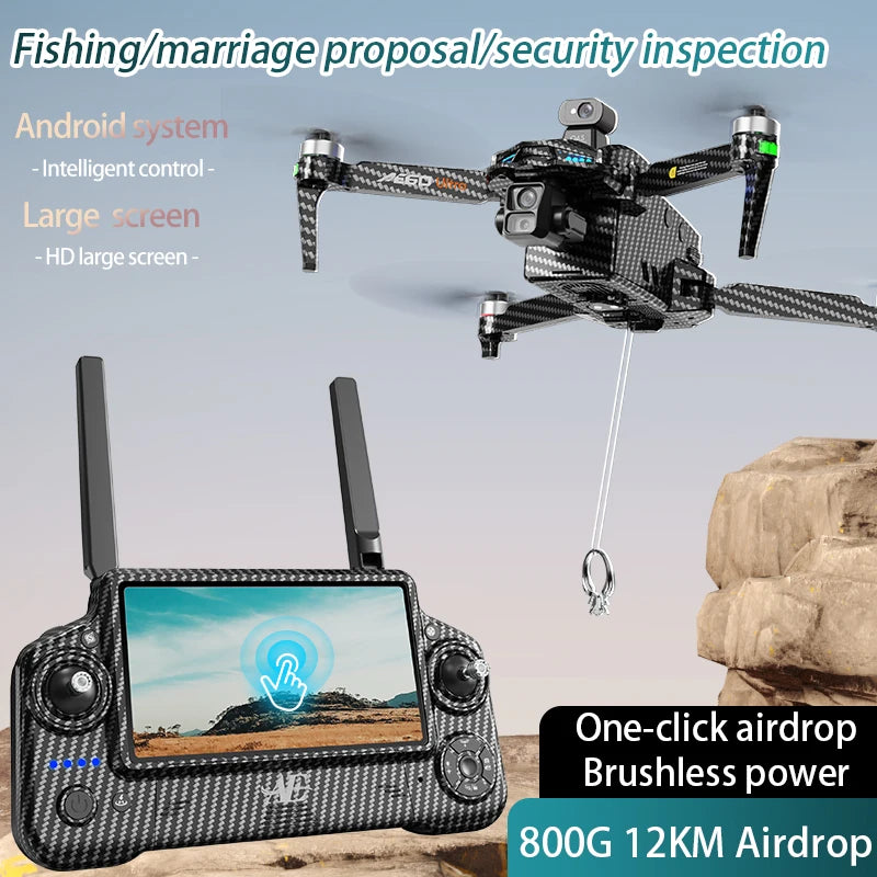 AE60 Ultra GPS Drone Profesional 8K HD Camera 3-axis gimbal Aerial Photography 12KM Obstacle Avoidance FPV Airdrop Fishing Drone