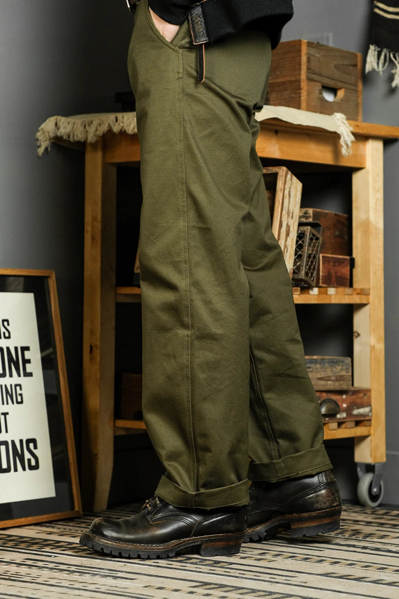High Waist Wide Leg Khaki Pants American Retro Military Sle Chino Cuffed Double Silk Luster Straight Leg Workwear Trousers