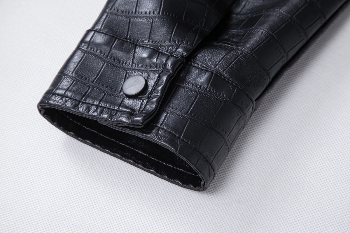 Men's faux crocodile PU leather jacket with vintage lapels