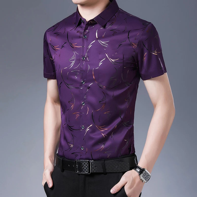 New Men's Casual Printed Short Sleeved Lapel Shirt for Summer Fashion Comfort No Ironing Wrinkle Resistant Top