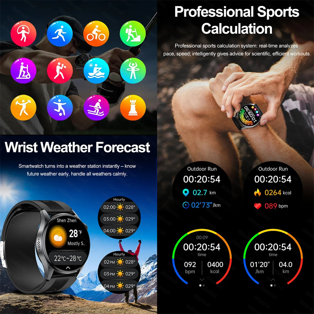 Smartwatch  AMOLED Screen Call ECG Sport Watchs Air pump Measurement BP Micro physical examination AI dial Smart Watch Men Women