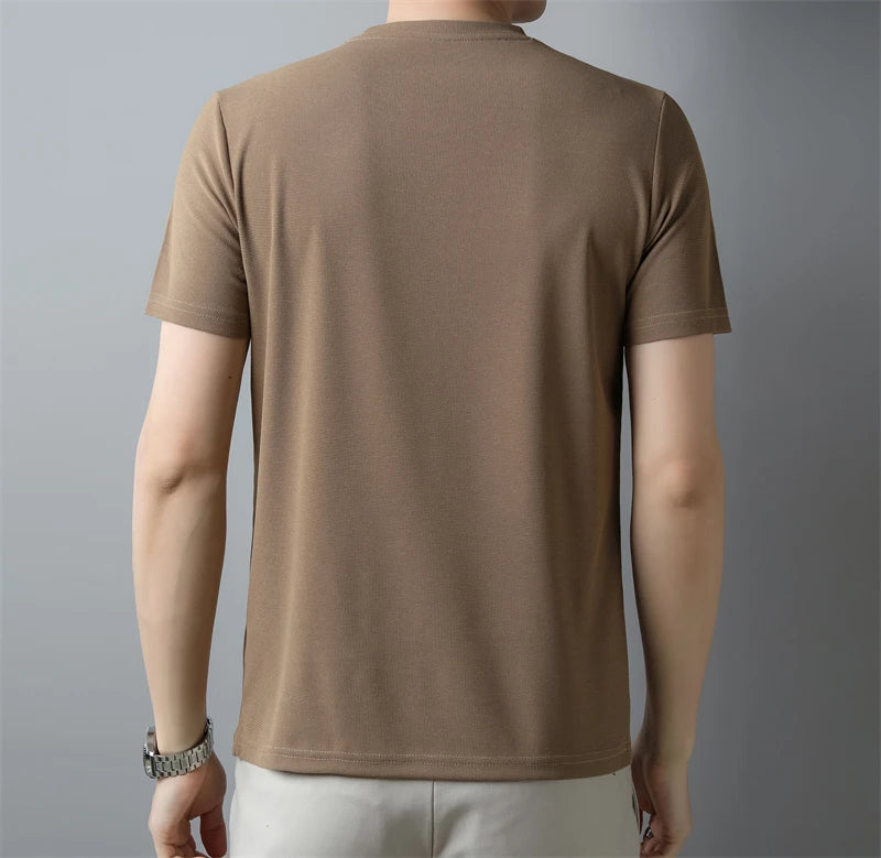 New Men's Casual and Fashionable V-neck Solid Color Short Sleeved T-shirt Breathable and Comfortable Summer Versatile Top