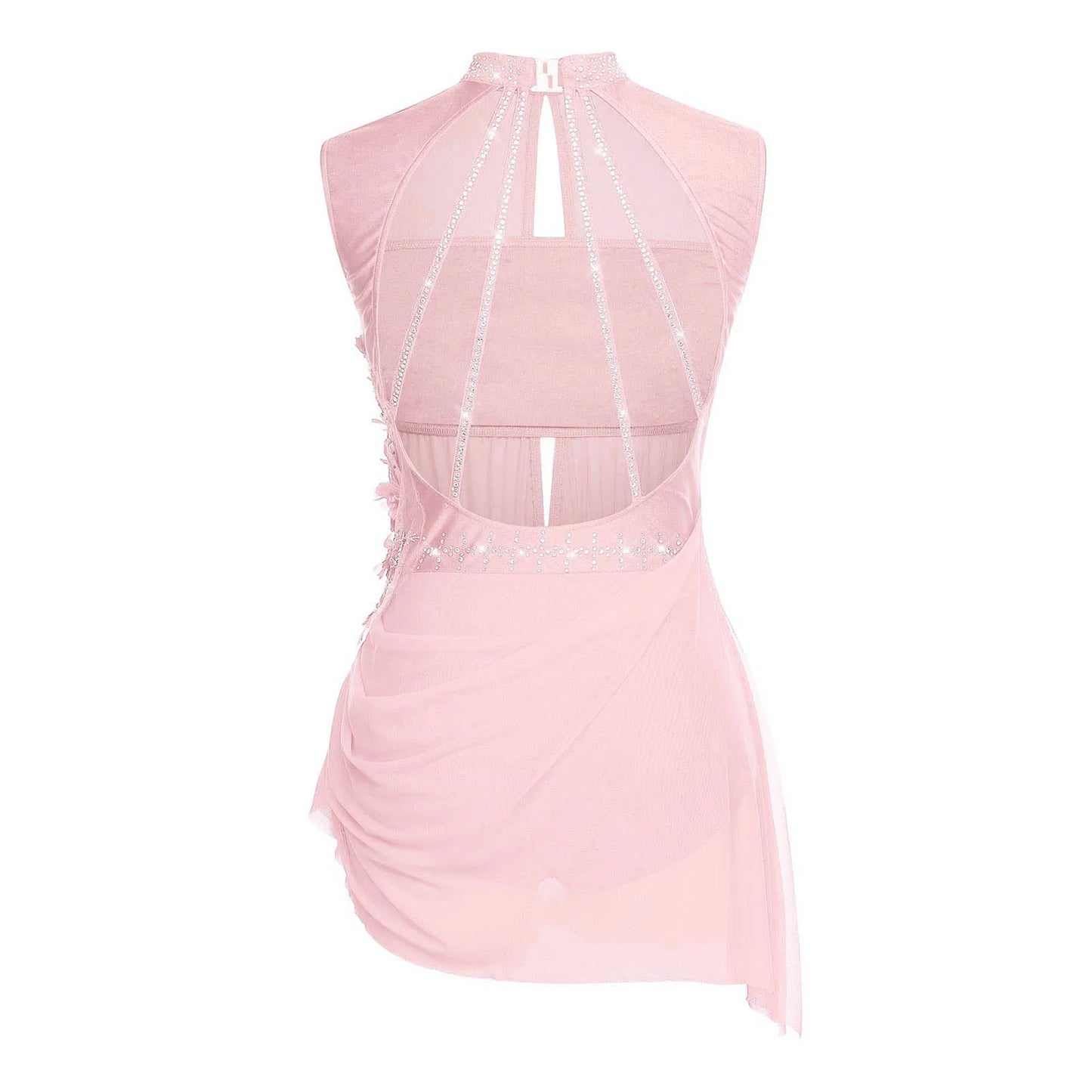Women Lyrical Dance Dress Ballet Figure Skating Gymnastics Stage Performance Costume Sleeveless Rhinestones Applique Leotards
