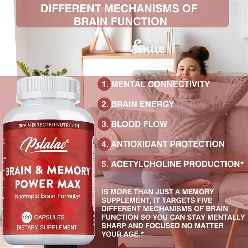 Brain & Memory Power MAX - Enhances Memory, Focus & Clarity Supports Cognitive Function Supplement