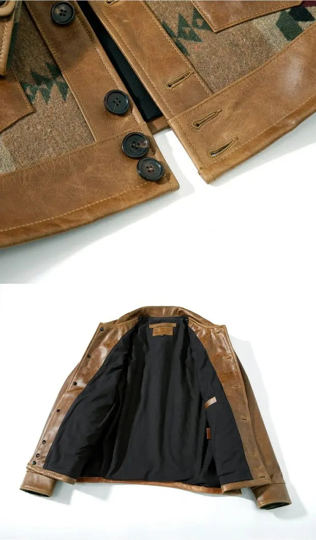 Authentic Cost Price American Retro Oil Wax Cowhide Jaet Men's Genuine Leather Coat Navajo Sle Outerwear Spring Casual