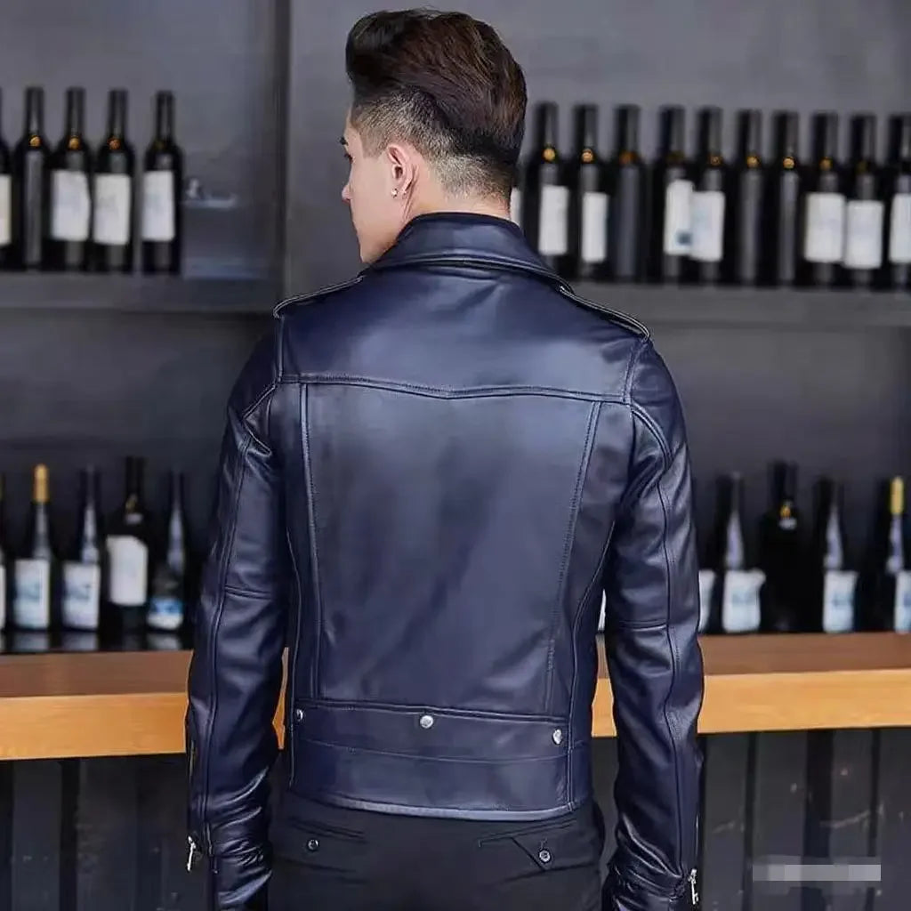 Men's Slim Fit PU Leather Jacket Fashionable Motorcycle Style Spring Autumn Korean Version Casual Outerwear Male Biker Coat
