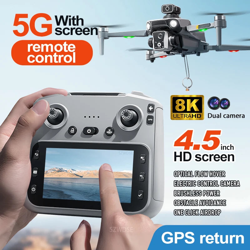 K19 Max GPS Drone 8K Professional HD Dual Camera 360° Obstacle Avoidance Brushless 5G WIFI FPV RC Airdrop Quadcopter Toys