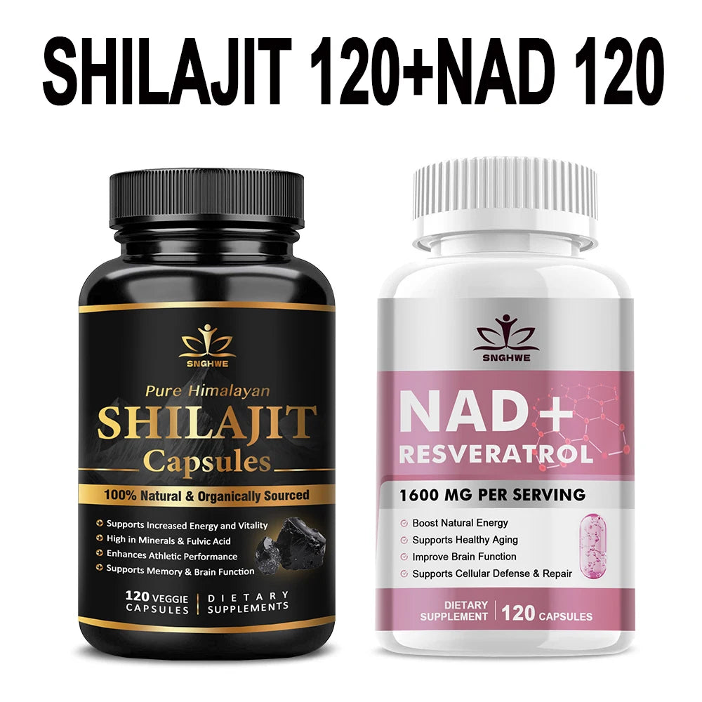 NAD+Resveratrol-Supports Cellular Energy, Brain, Healthy Aging,Shilajit for High Dosage&Potency for Energy, Strength & Immunity
