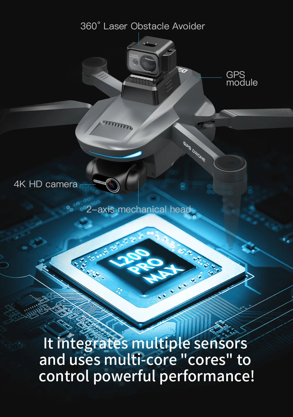 L200 PRO MAX Drone 4K Professional EIS Camera 2-Axis Gimbal 360° Obstacle Avoidance Brushless Motor GPS Quadcopter FPV RC Drones