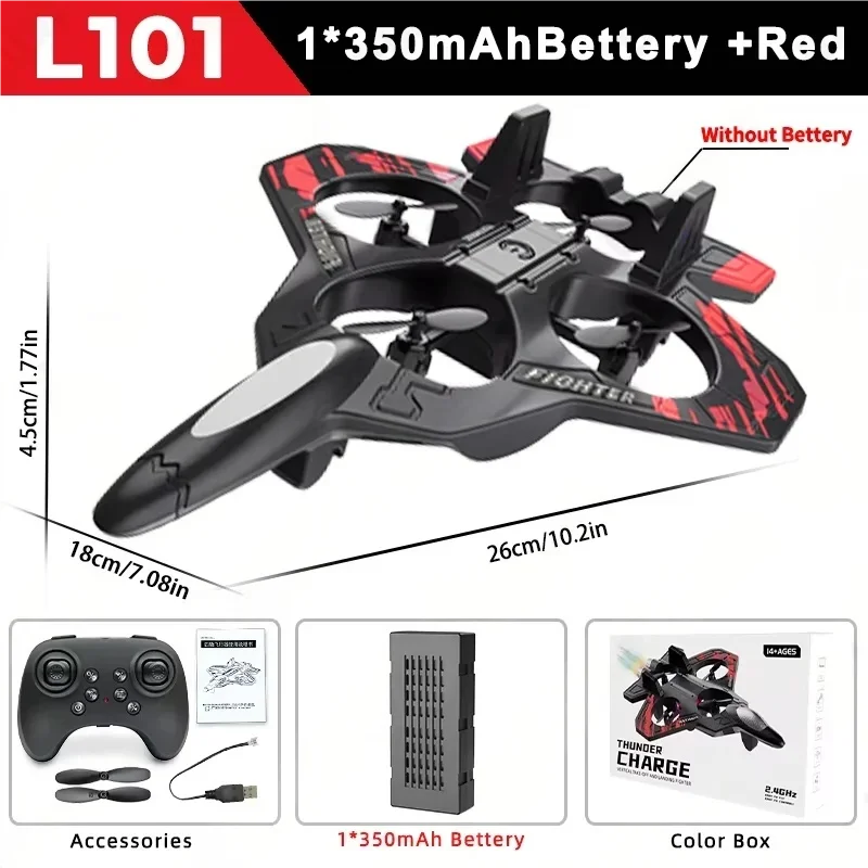 L101 RC Foam Airplane Mini Drone 2.4G Fighter Stunt Helicopter 360° Flip Remote Control Aircraft LED Colored Lights Quadcopter