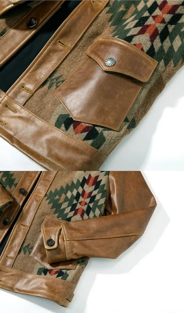 Authentic Cost Price American Retro Oil Wax Cowhide Jaet Men's Genuine Leather Coat Navajo Sle Outerwear Spring Casual