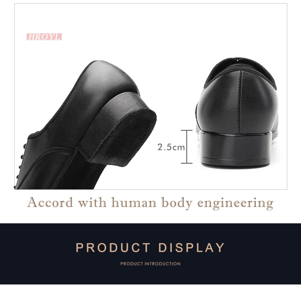 HROYL Ballroom Dance Shoes For Men Bigger Size Tango Latin Dancing Shoes PU/Genuine Leather Dance Shoes Low Heel Latin Shoes