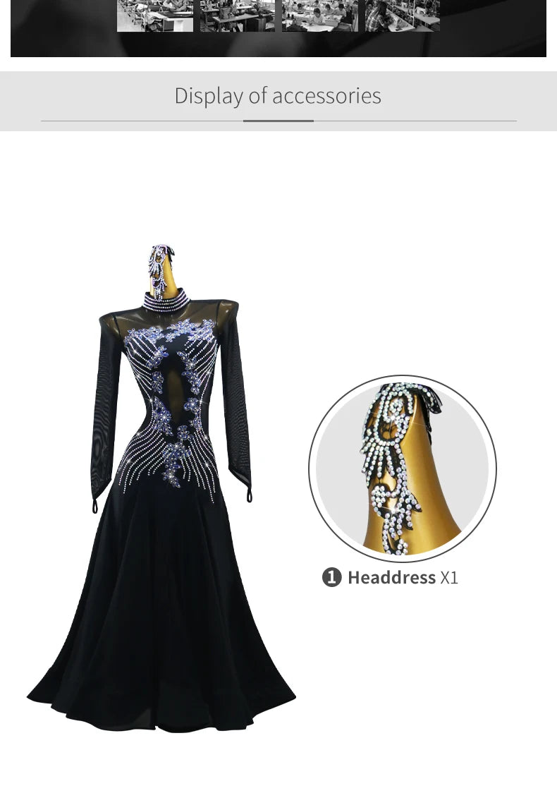 Girls Evening Dress Jazz Waltz Clothes Competition Stand Dance Sets Ballroom Suit 2026 Modern Match Women Dancewear Long Sleeves