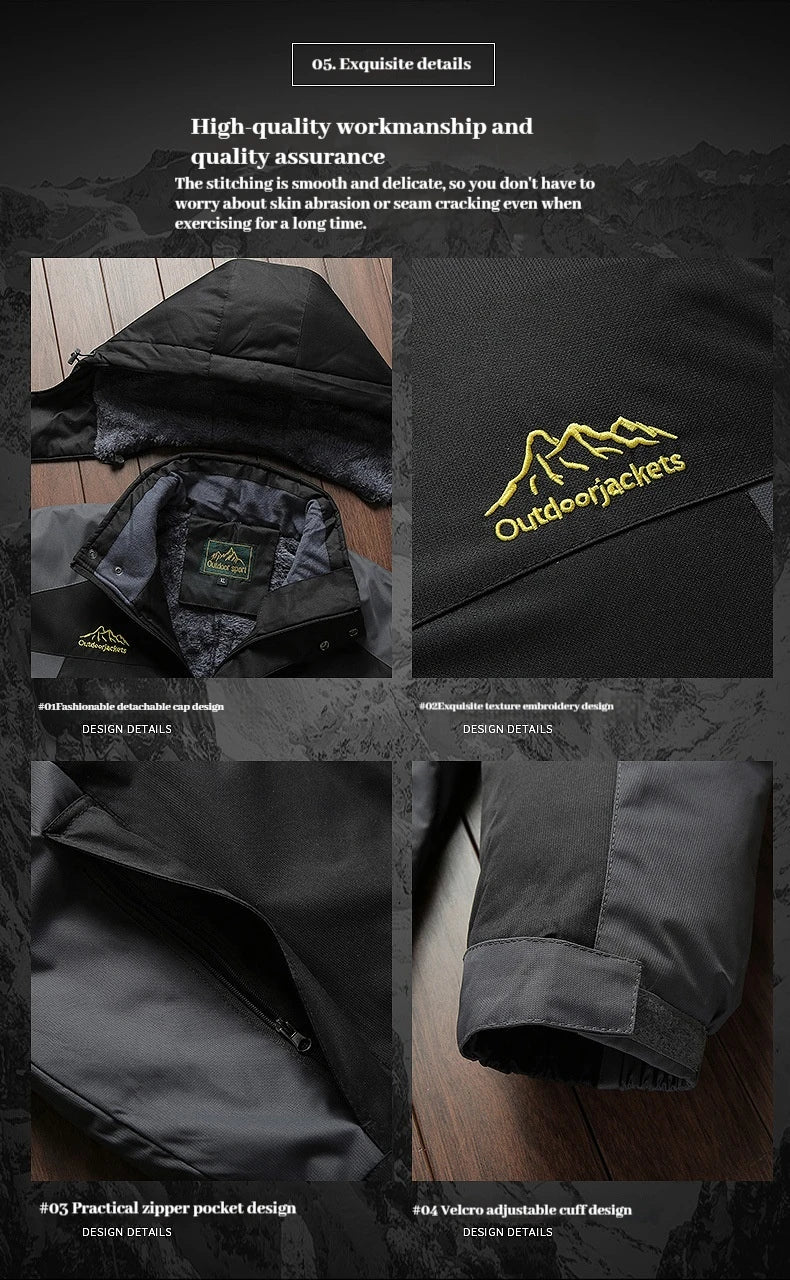 Winter New Waterproof Coat for Men, Winter with Added Velvet and Thick Warm Top, Men's Casual Loose Ski Jacket Jacket Quality