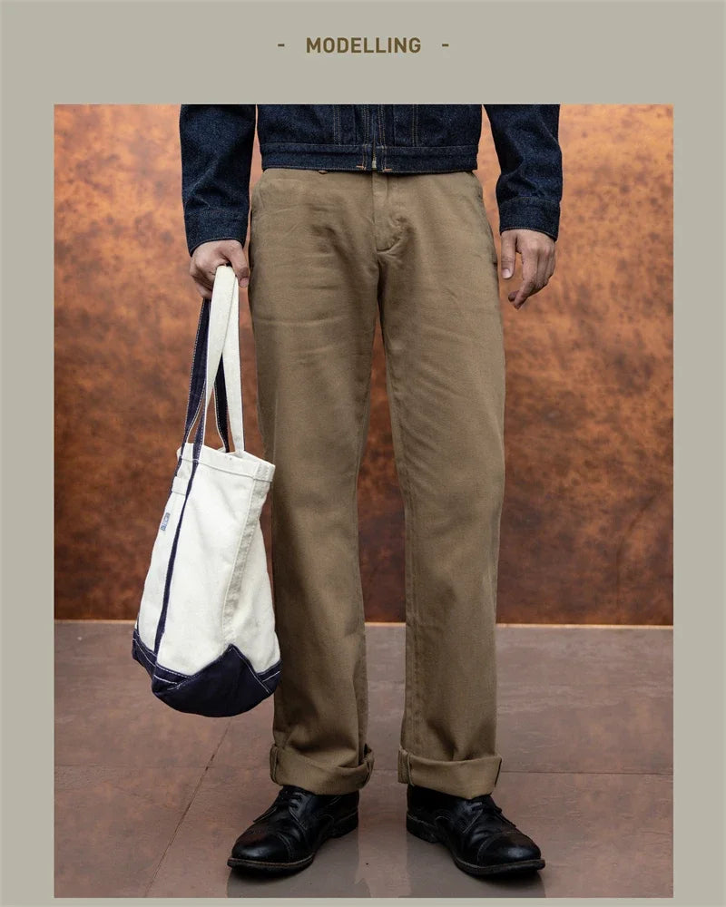 Red Tornado 11.5oz Cotton Twill Chino Garment Dyeing Vintage American Workwear Men's Pants Straight Leg