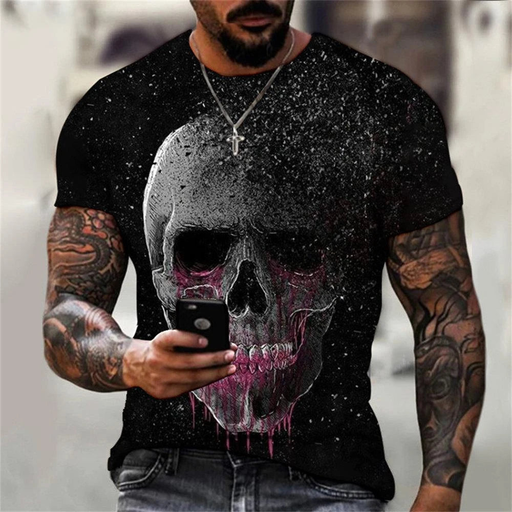 Summer Fashion Retro Skull 3D Printed T-shirt Hip Hop Personality Super Cool Horror Casual T-shirt