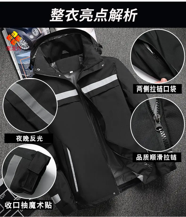 Waterproof Abrasion Resistant Windbreaker, Light Reflective Hooded Jacket for Outdoor Work