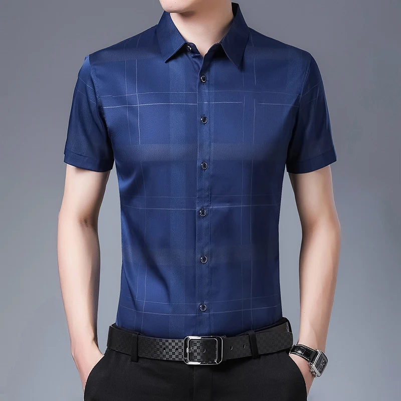 New Men's Casual Printed Short Sleeved Lapel Shirt for Summer Fashion Comfort No Ironing Wrinkle Resistant Top