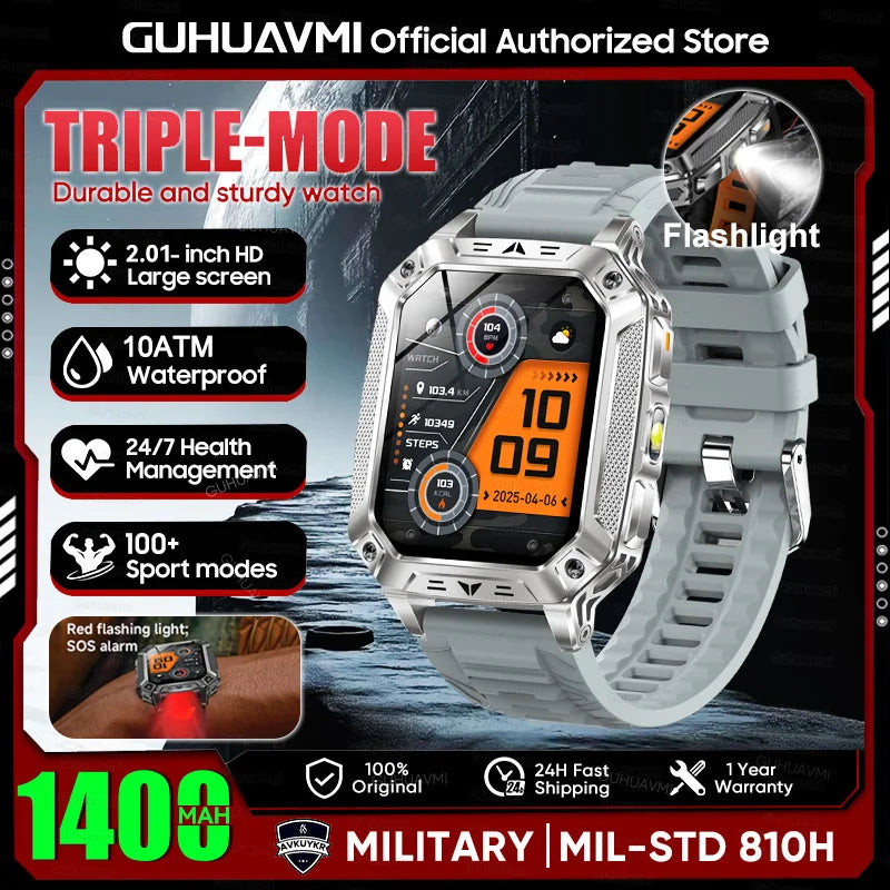 2026 HOT New 1400mAh Large Battery Smart Watch Military Quality 10ATM Waterproof Tactics 100+Sport Bluetooth call SmartWatch Men