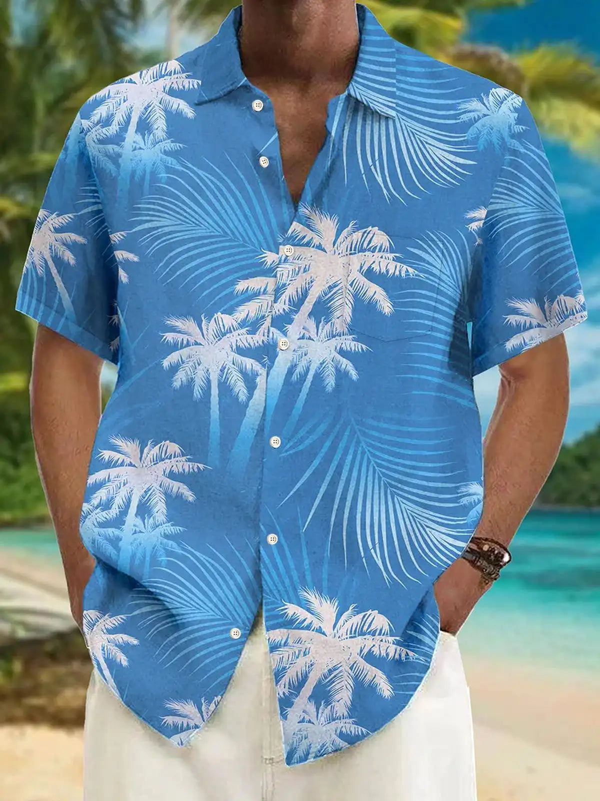 New Hawaii Spring/Summer Fashion Leisure Street Walk Tourist Beach Printed Full Open Short Sleeve Button Shirt, Quick Shipping