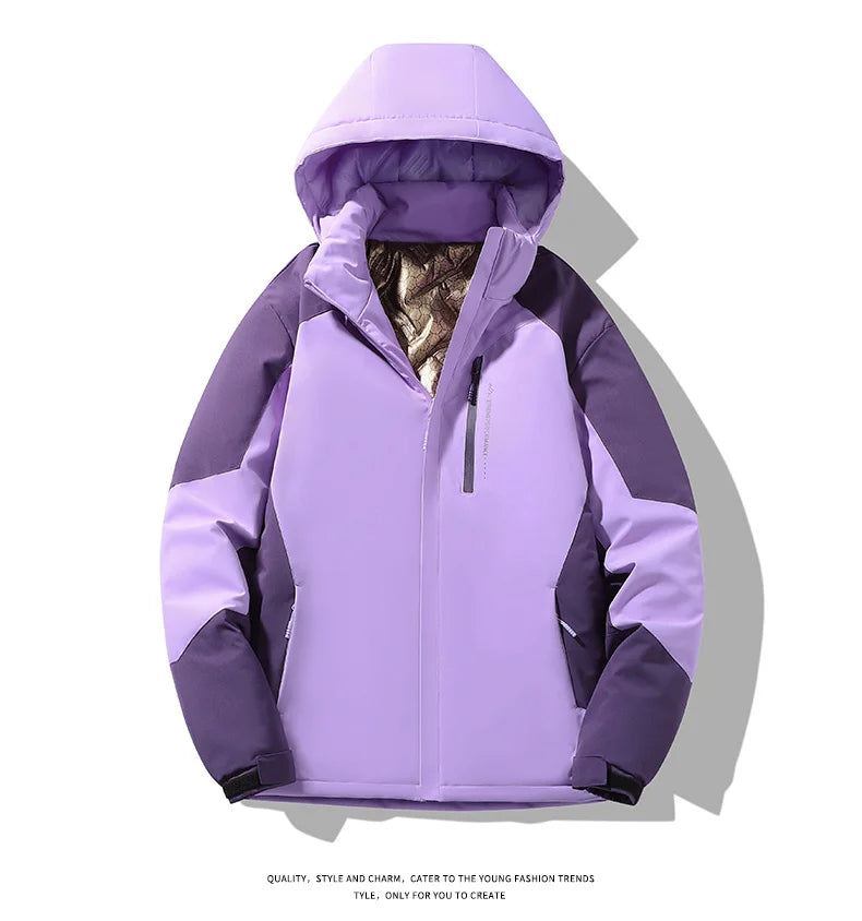 Autumn And Winter Outdoor Graphene Couple Style Lock-Iin And Warm Fashion Casual Simple Contrast Color Hooded Cotton Coat