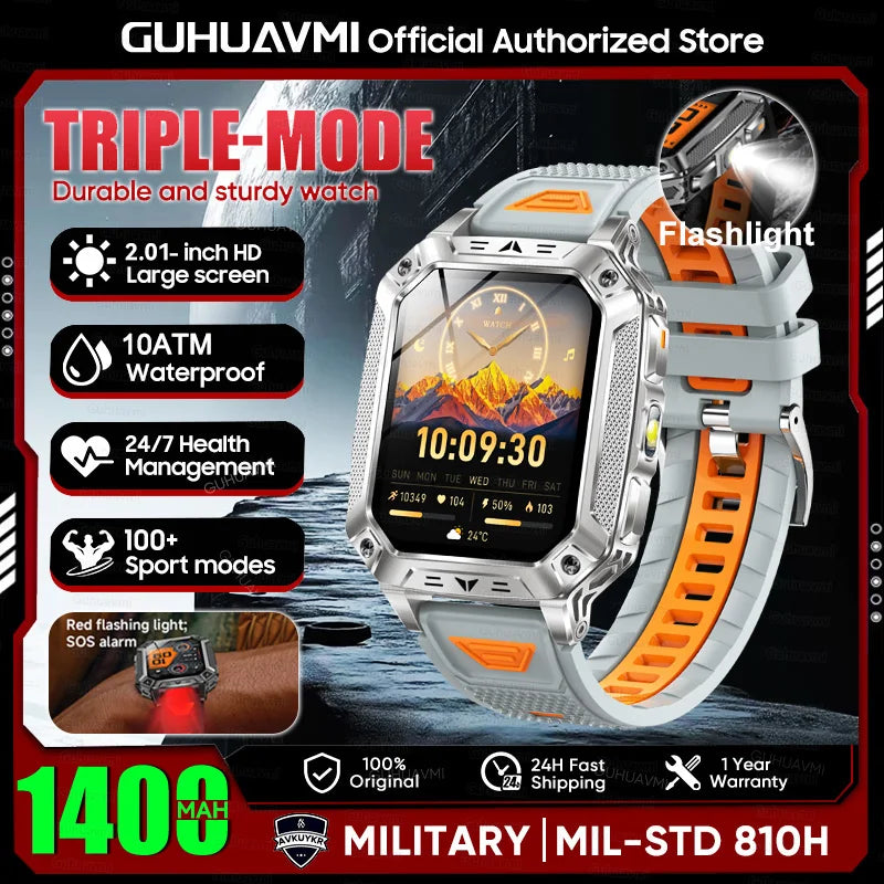 2026 HOT New 1400mAh Large Battery Smart Watch Military Quality 10ATM Waterproof Tactics 100+Sport Bluetooth call SmartWatch Men