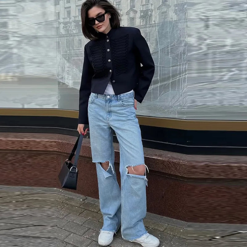Chic Fur Patchwork Women's Jacket Full Sleeve Single-Breasted O-Neck Loose Lady Jackets 2026 Spring New Female Street Coats New
