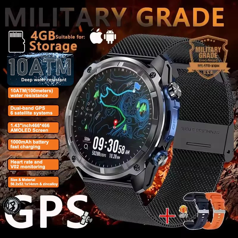 New Built in Real GPS HD Smart Watch Men Outdoor Altimeter 1000mAh Battery 4GB Memory 10ATM Waterproof Bluetooth Call Smartwatch