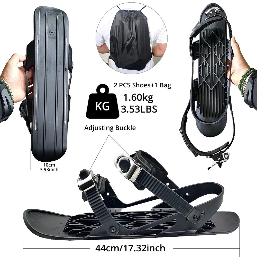 1 Pair Snow Skates for Adults, Mini Short Skiboard Snowblades with Adjustable Bindings, Portable Snow Skiing Boarding Shoes Men