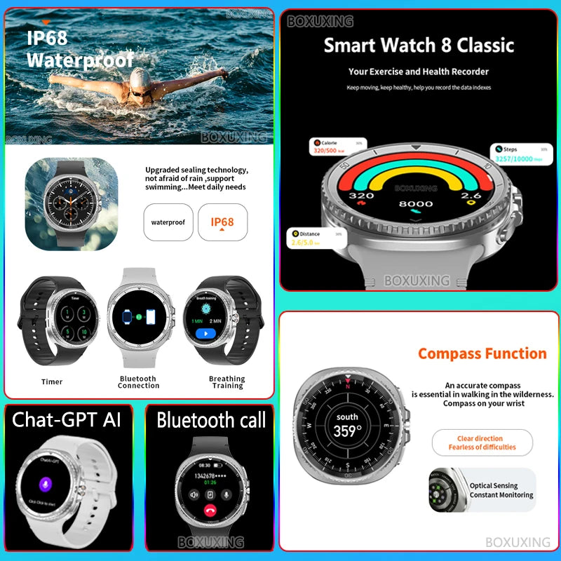 2025 New For Galaxy Watch 8 Classic Smart Watch Men  GPS NFC Bluetooth call 47mm AMOLED Fitness Sport Tracker Health Smart Watch