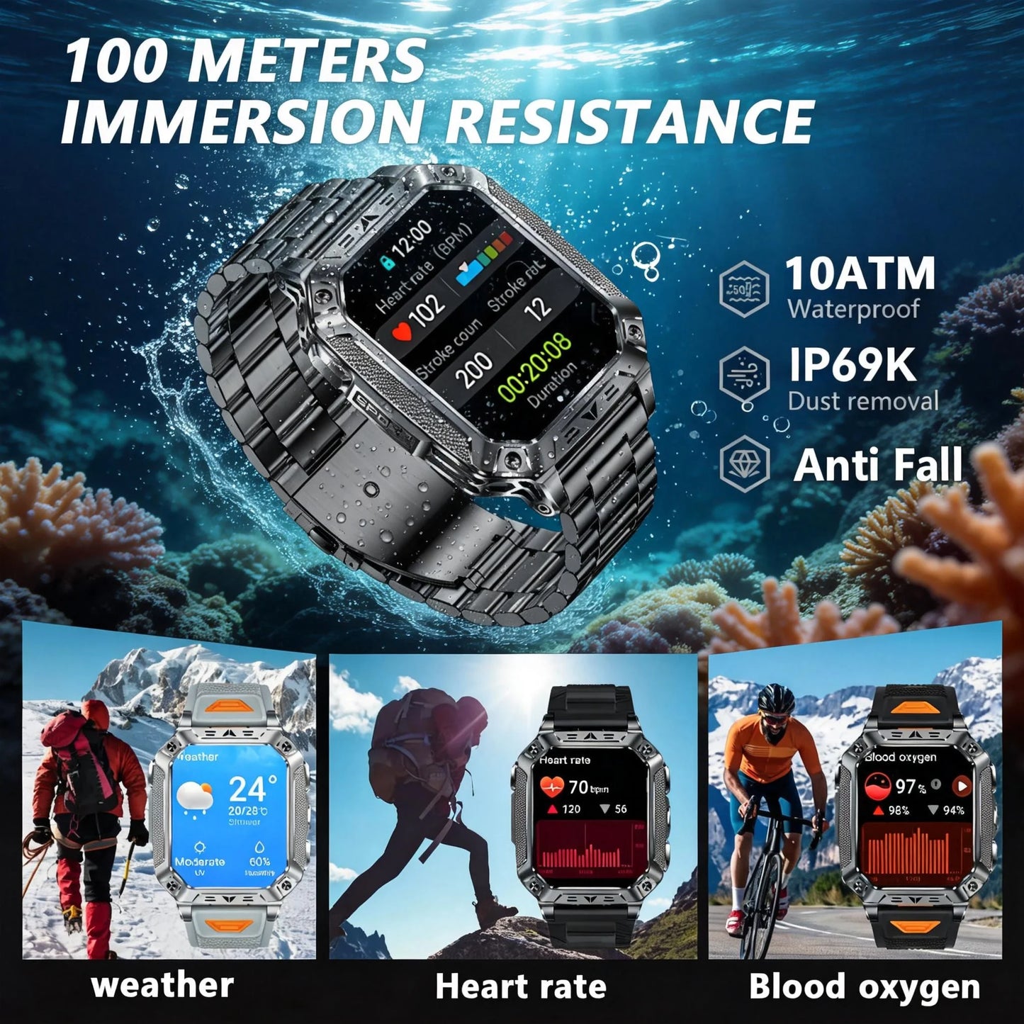 2026 HOT New 1400mAh Large Battery Smart Watch Military Quality 10ATM Waterproof Tactics 100+Sport Bluetooth call SmartWatch Men