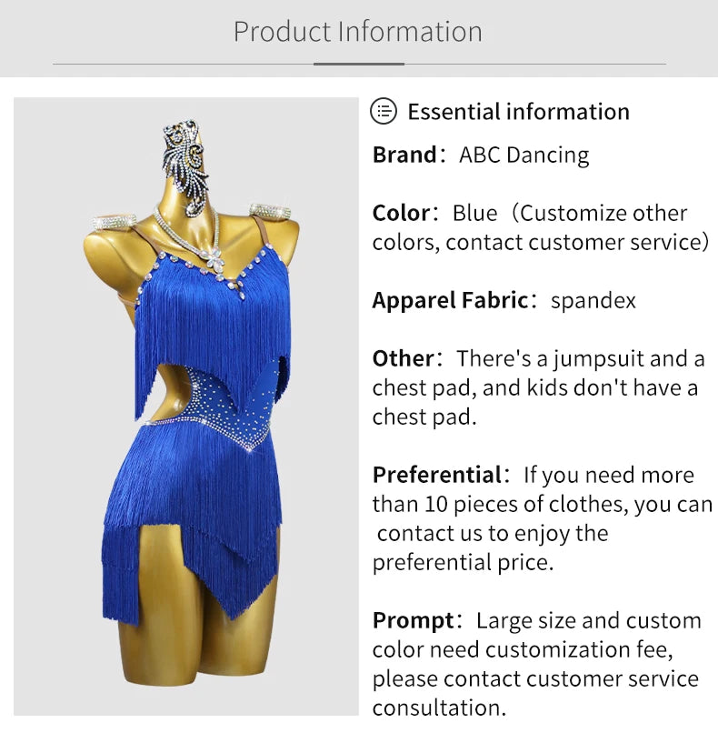 2026 New Latin Performance Dance Dress Women Sexy Outdoor Ballroom Party Fringe Skirt Sport Practice Wear Blue Prom Evening Suit