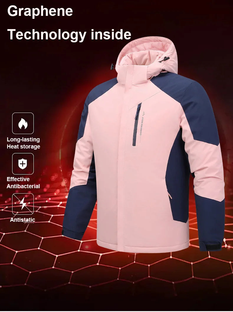 Autumn And Winter Outdoor Graphene Couple Style Lock-Iin And Warm Fashion Casual Simple Contrast Color Hooded Cotton Coat