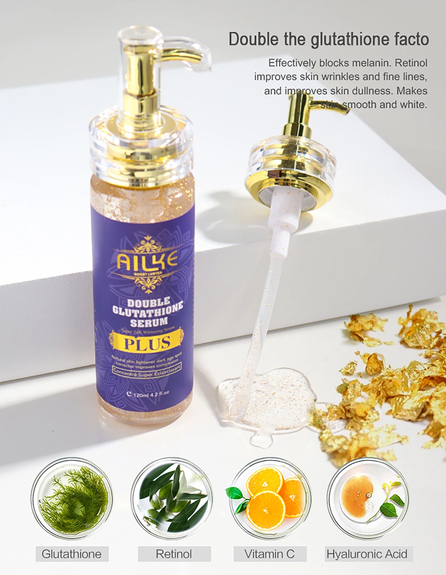 AILKE Double Glutathione Whitening Set For All Skin Types, Reduce Dark Spots, Melanin, Freckles, Chloasma, Even Skin Tone