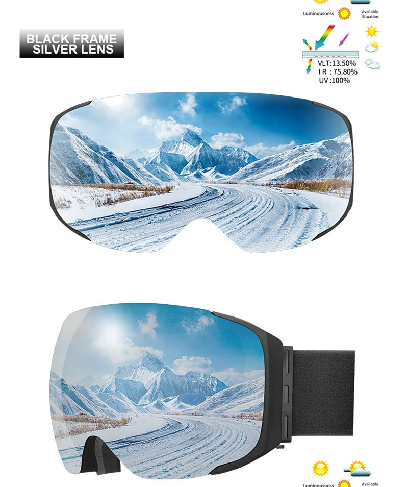 Ski Goggles Winter Professional Magnetic Double Layer Anti-Fog UV400 Anti-UV Snowboard Goggles Interchangeable Lens Ski Mask