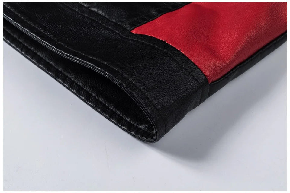 Men's Casual Biker PU Leather Jacket New 2025 Fashion Color Block British Style Motorcycle Jacket Men's Clothing Outerwear