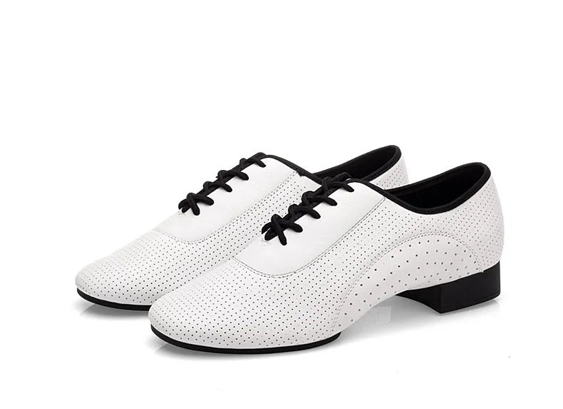 Men Latin Dance Shoes Breathable Ballroom Bright Leather Shoes Modern Dance Shoes Square Sneakers Tango Dancing Shoes