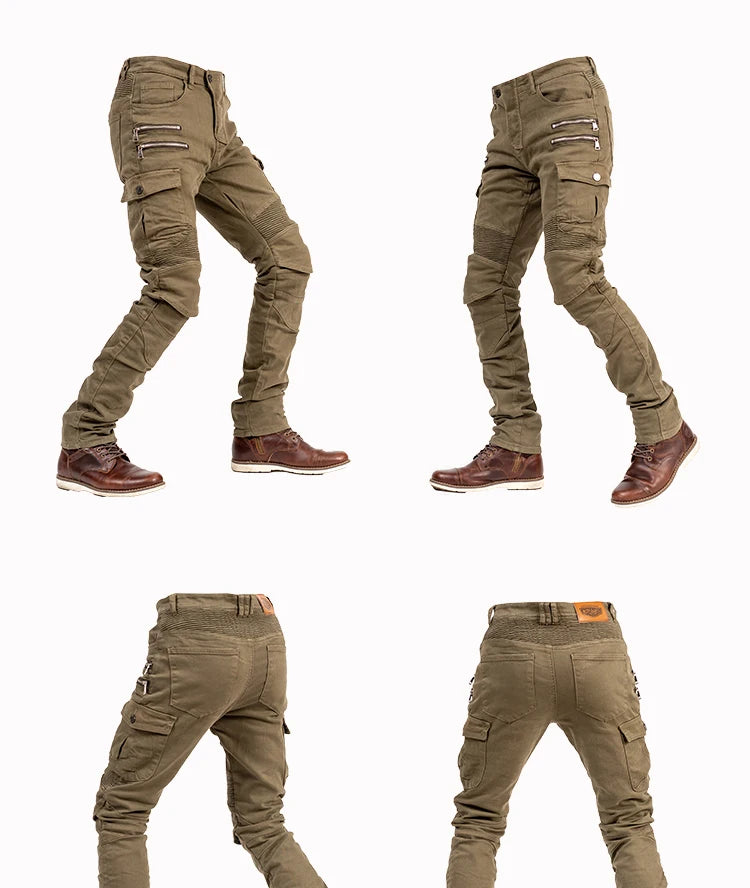 New Double Zipper Metal Style Motocross Trousers Men For Woman Outdoor elasticity Riding Jeans Protective Gear Motorcycle Pants