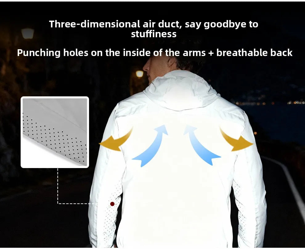 WOSAWE Motorcycle Riding Full Reflective Hooded Jacket, Hiking Night Riding Night Running Charge Carry-on Sports Jacket