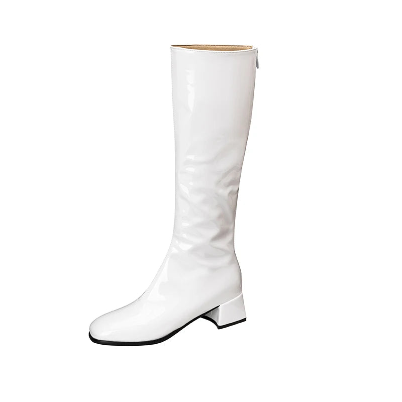 Women's Knee High Boots Winter Shoes 2025 Gold Silver Low Heeled Long Boot Ladies Party Footwear Shoes Large Size 45 Waterproof